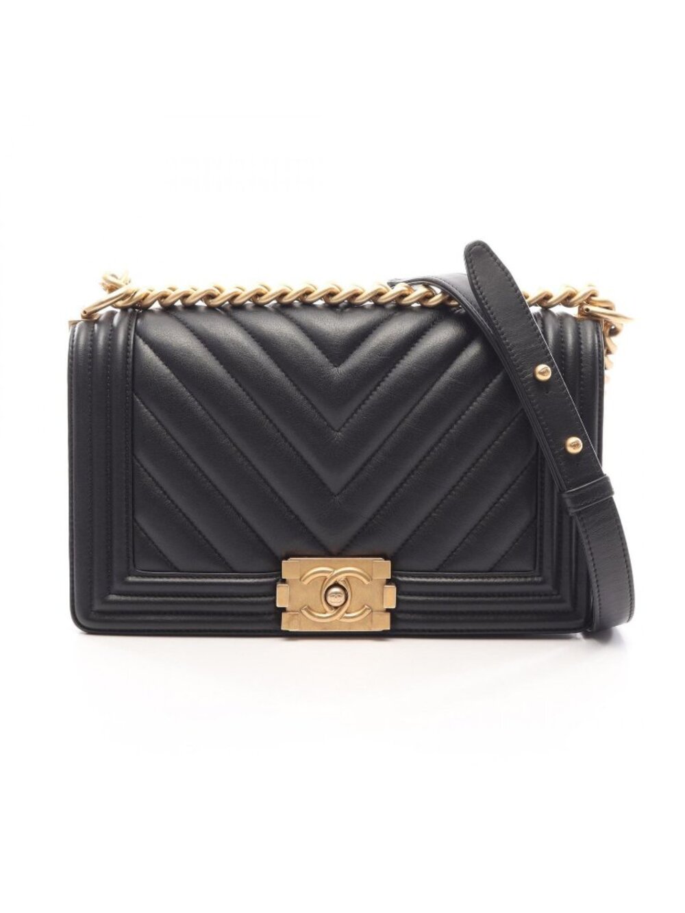 Chanel Shoulder Bag Boy Black Lambskin V-stitch Chain